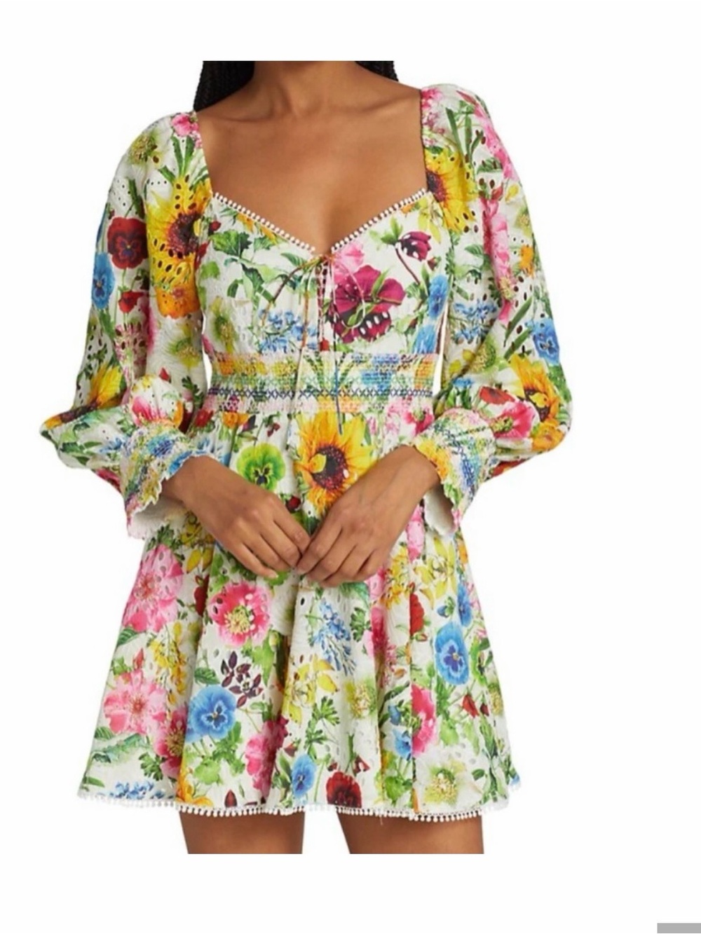 Alice & Olivia Floral Crawford Mini Dress - White Multicolor